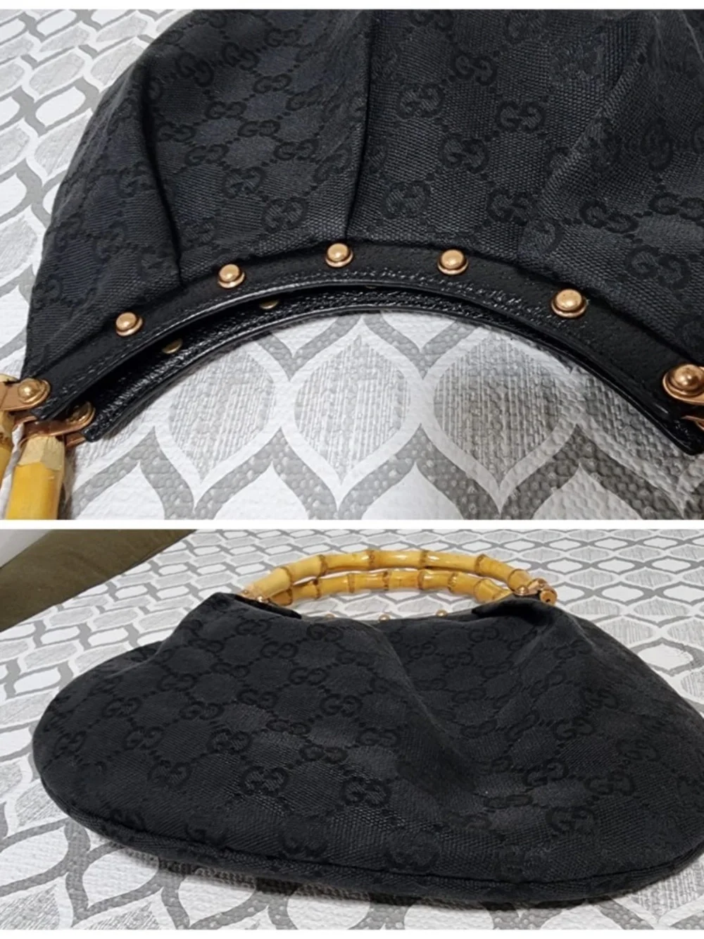 Authentic Gucci Bamboo Canvas Hobo Bag Black
